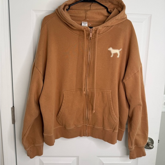 Victorias Secret Pink Hoodie Brown Full Zip Dog Embroidered Logo Size XXL - Picture 2 of 8